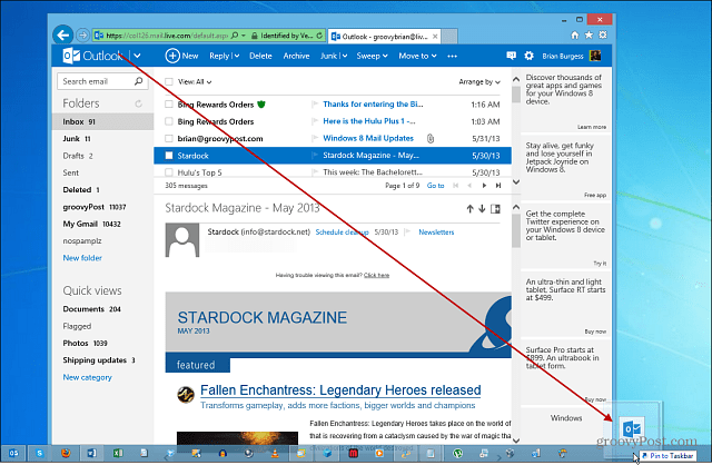 So heften Sie Outlook.com an die Windows-Taskleiste