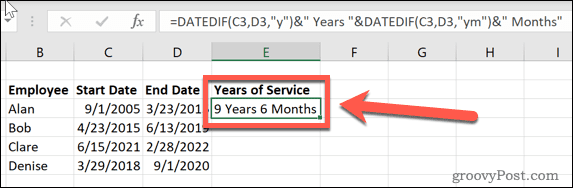 Come calcolare gli anni di servizio in Excel