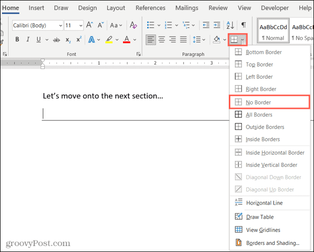 So entfernen Sie eine horizontale Linie in Microsoft Word