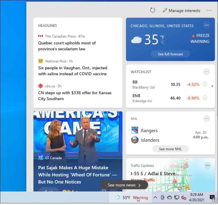Windows 10 작업 표시줄에서 뉴스 및 관심 위젯을 비활성화하는 방법