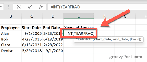 如何在 Excel 中計算服務年限