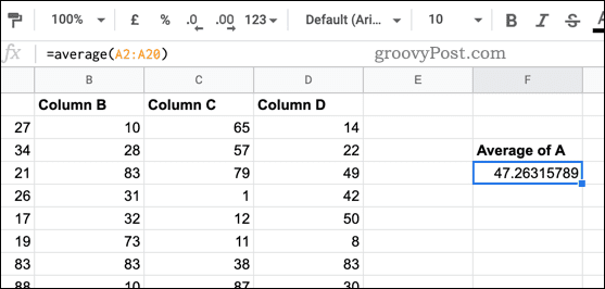 Как рассчитать средние значения в Google Sheets