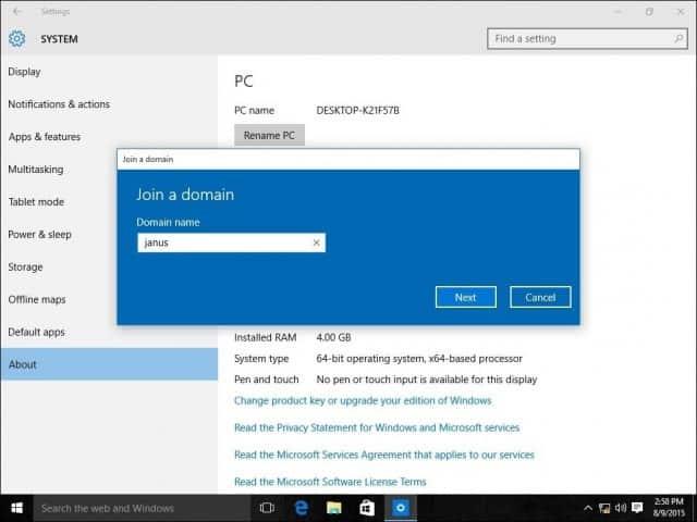 Cum să conectați un computer cu Windows 10 la un domeniu