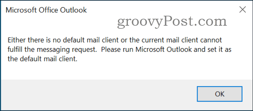 Outlook 오류 수정: 기본 클라이언트가 없거나 현재… 오류가 있습니다.