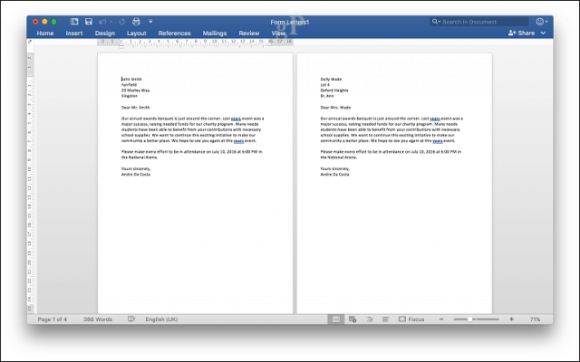 كيفية استخدام دمج المراسلات في Microsoft Word 2016 لنظام التشغيل Mac