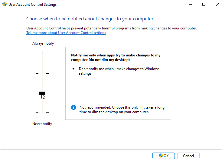 Gebruikersaccountbeheer (UAC) uitschakelen op Windows 11