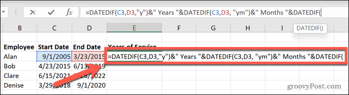 Cum se calculează anii de serviciu în Excel