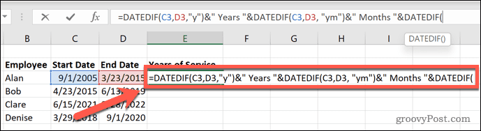 Como calcular anos de serviço no Excel