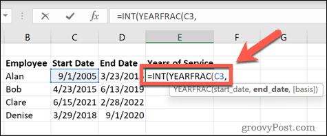 Como calcular anos de serviço no Excel