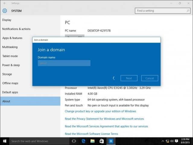 Cum să conectați un computer cu Windows 10 la un domeniu