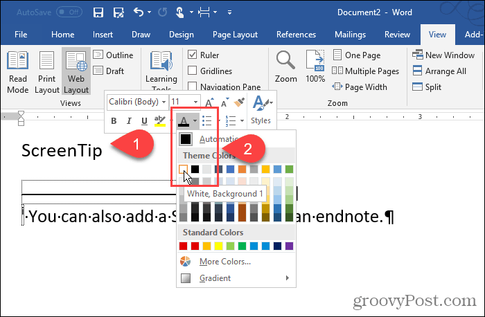 Cum să lucrați cu sfaturi pentru ecran în Microsoft Word