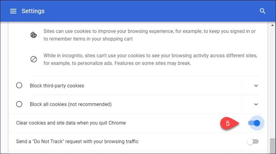 Excluir cookies do navegador Google Chrome automaticamente ao sair