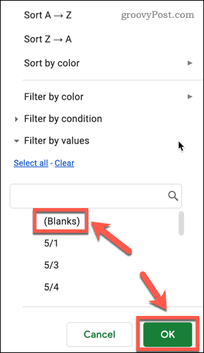 كيفية حذف الصفوف الفارغة في أوراق جوجل