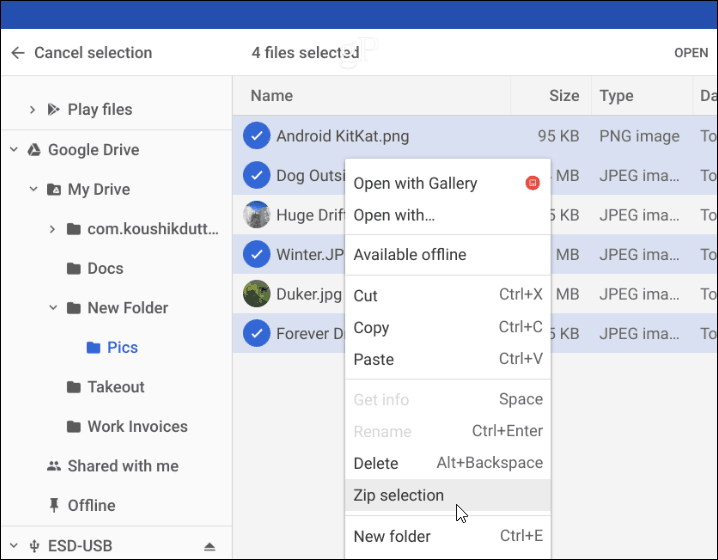 Chromebook에서 Zip 파일을 사용하고 관리하는 방법