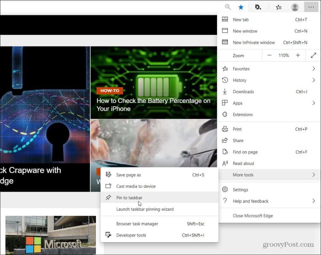 Fixați site-uri web în bara de activități Windows din Microsoft Edge