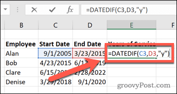 วิธีคำนวณปีของการบริการใน Excel