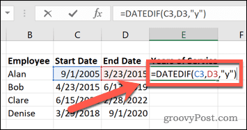 Come calcolare gli anni di servizio in Excel