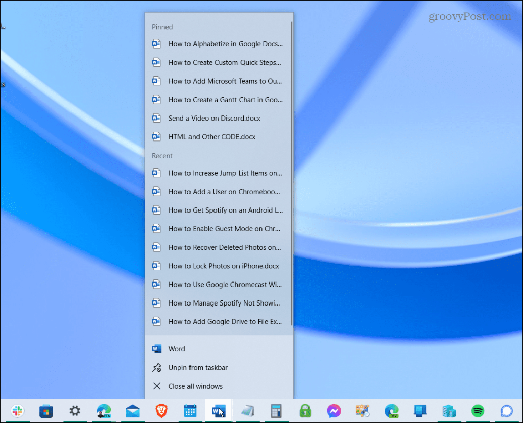 Windows 10 및 11에서 점프 목록 항목을 늘리는 방법