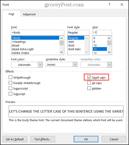 Microsoft Word에서 대문자 또는 대소문자를 변경하는 방법