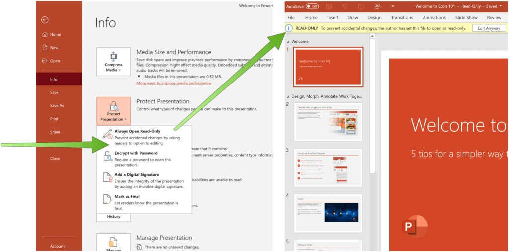 Microsoft PowerPoint 프레젠테이션을 읽기 전용으로 만드는 방법