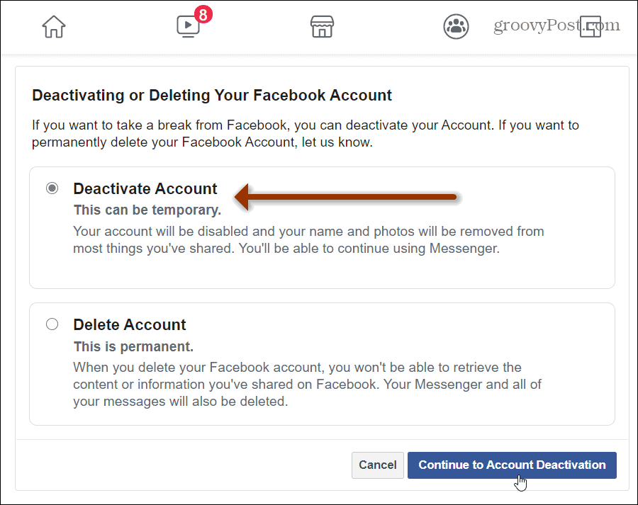 วิธีปิดการใช้งานบัญชี Facebook ของคุณ แต่เก็บ Facebook Messenger ไว้