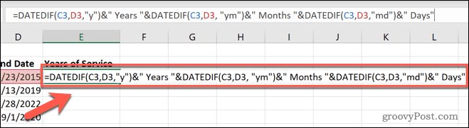 วิธีคำนวณปีของการบริการใน Excel