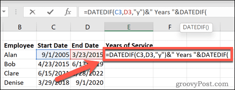 Cara Mengira Tahun Perkhidmatan dalam Excel