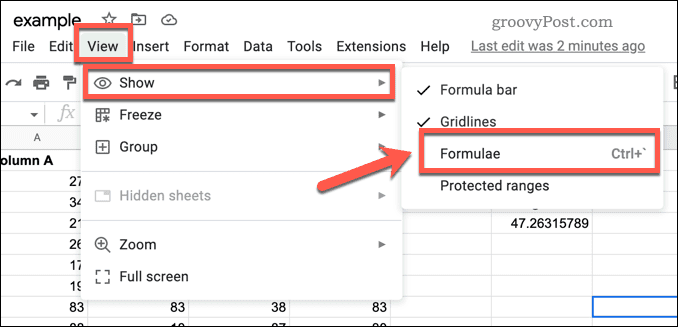 Как показать формулы в Google Sheets