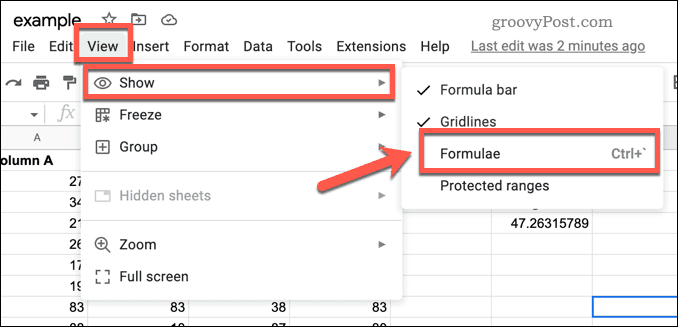 Cum să afișați formule în Foi de calcul Google