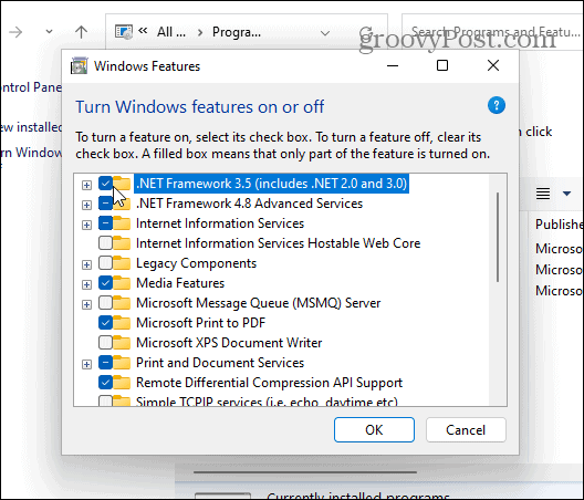 Cum să activați .NET Framework 2.0 și 3.5 în Windows 11