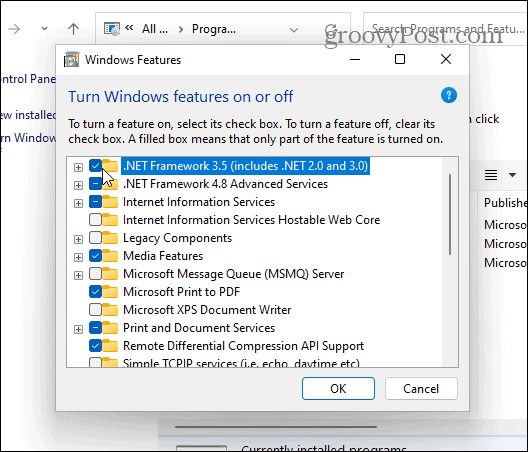 كيفية تمكين .NET Framework 2.0 و 3.5 في Windows 11