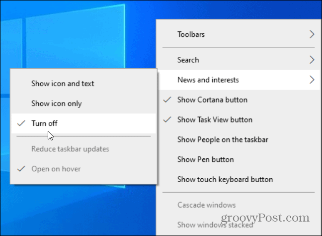 Hoe de nieuws- en interessewidget op de Windows 10-taakbalk uit te schakelen