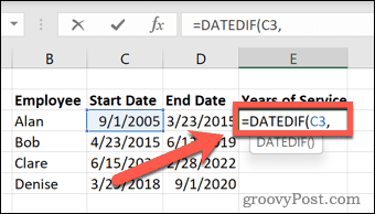 Comment calculer les années de service dans Excel