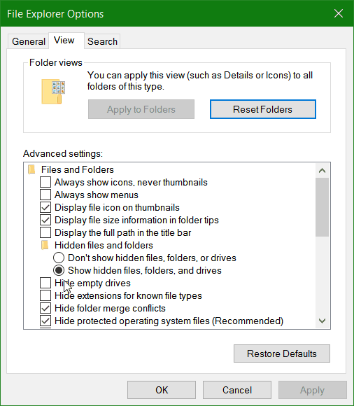 Как показать скрытые файлы и папки в Windows 10