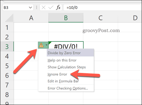 Cum să ignorați toate erorile în Microsoft Excel