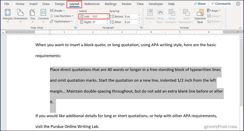 如何在 Microsoft Word 中插入塊引用