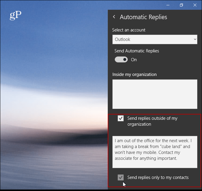 Creați răspunsuri automate în Outlook.com și Windows 10 Mail App