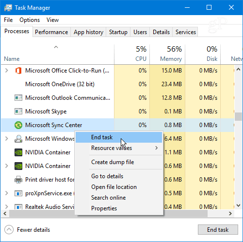 Come interrompere l'esecuzione di Sync Center (Mobsync.exe) in Windows