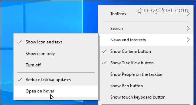 Windows 10 Görev Çubuğunda Haberler ve İlgi Alanları Widget'ı Nasıl Devre Dışı Bırakılır