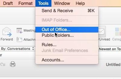 Как включить помощник автоответчика об отсутствии на работе для Outlook для Mac