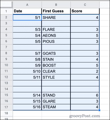 Lege rijen in Google Spreadsheets verwijderen