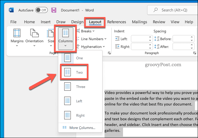 Come dividere a metà un documento di Word