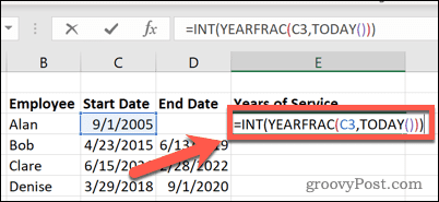 Como calcular anos de serviço no Excel