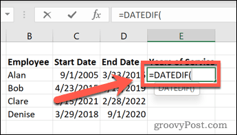 Como calcular anos de serviço no Excel