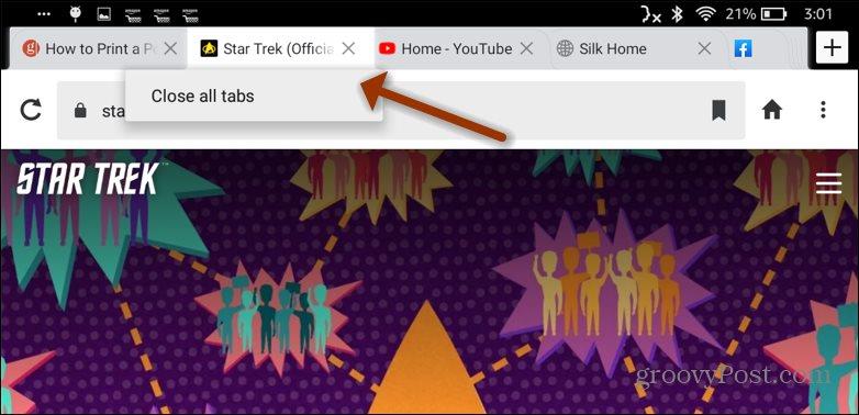 Kindle Fire: Schließen Sie alle geöffneten Silk Browser-Tabs