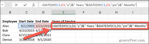 Come calcolare gli anni di servizio in Excel