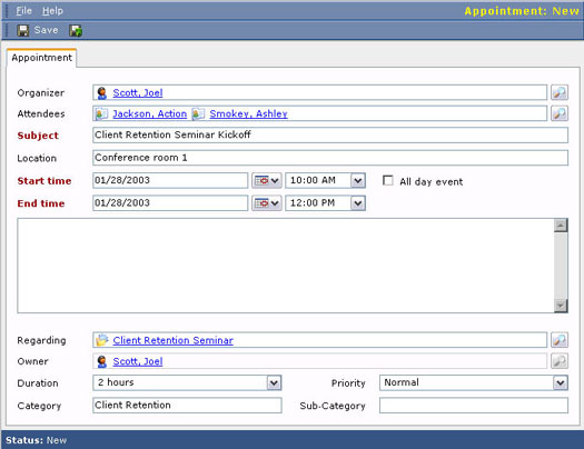 Gestion du calendrier dans Microsoft CRM