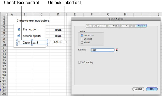 Mac용 Office 2011에서 Excel 양식에 대한 확인란 만들기