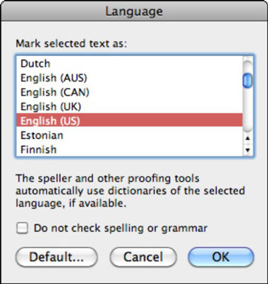 Mac용 Word 2011: 사전을 다른 언어로 변경