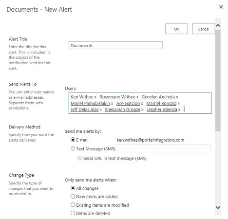 Come creare avvisi e-mail per un gruppo di SharePoint